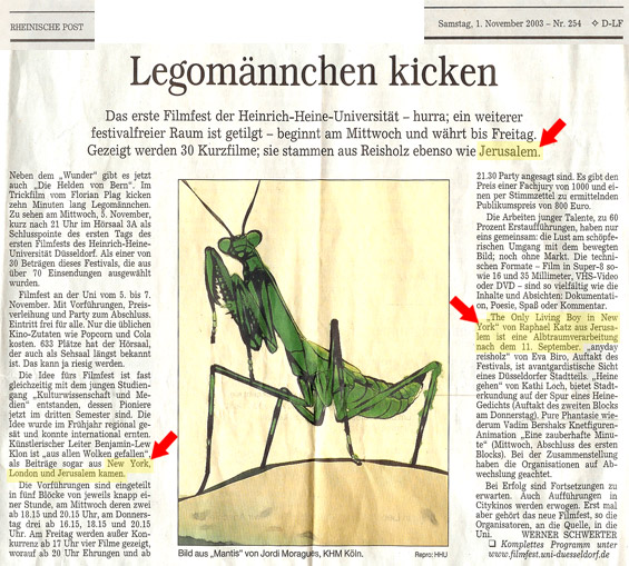 Rheinische Post Article about the Heinrich Heine University Film Festival